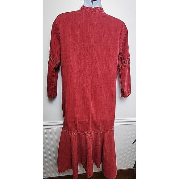 Grassroot Anita Dongre Anthro Midi Shift Dress M 8 Red Cotton L/S Lagenlook - Picture 4 of 10